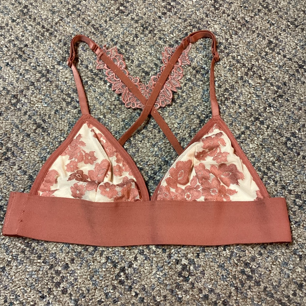 PINK Victoria's Secret Pink Mauve Rust Floral Lace Bralette * Size Small
